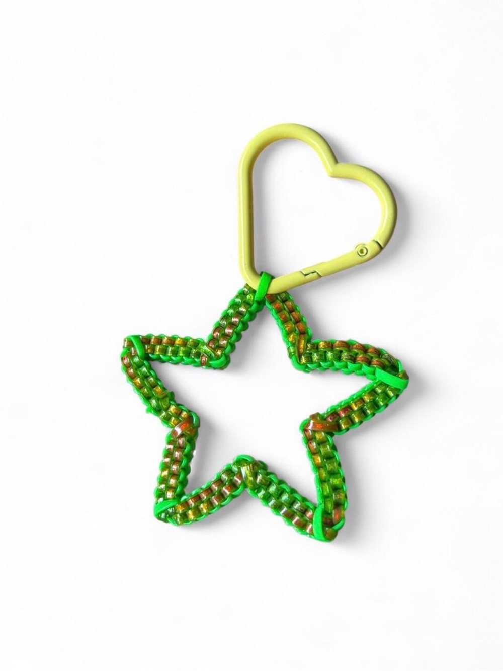 Green & holo/tie-dye keychain with pastel yellow heart keyring!